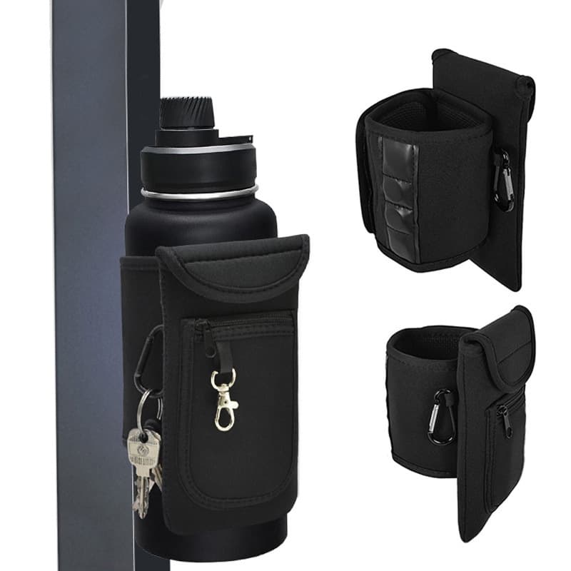 Gym Water Bottle Pouch with Accessory Pocket, Fits Phone, Fitness Hiking Water Bottle Holder, Magnetic, Space-Saving