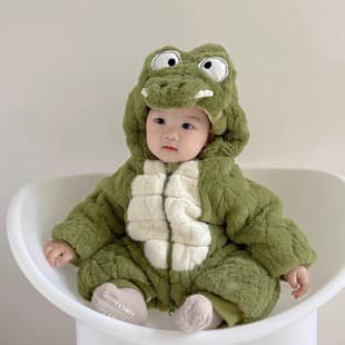 Baby Dinosaur Fuzzy Romper Autumn Winter Boys Girls Super Cute Going Out Wrap Thickened
