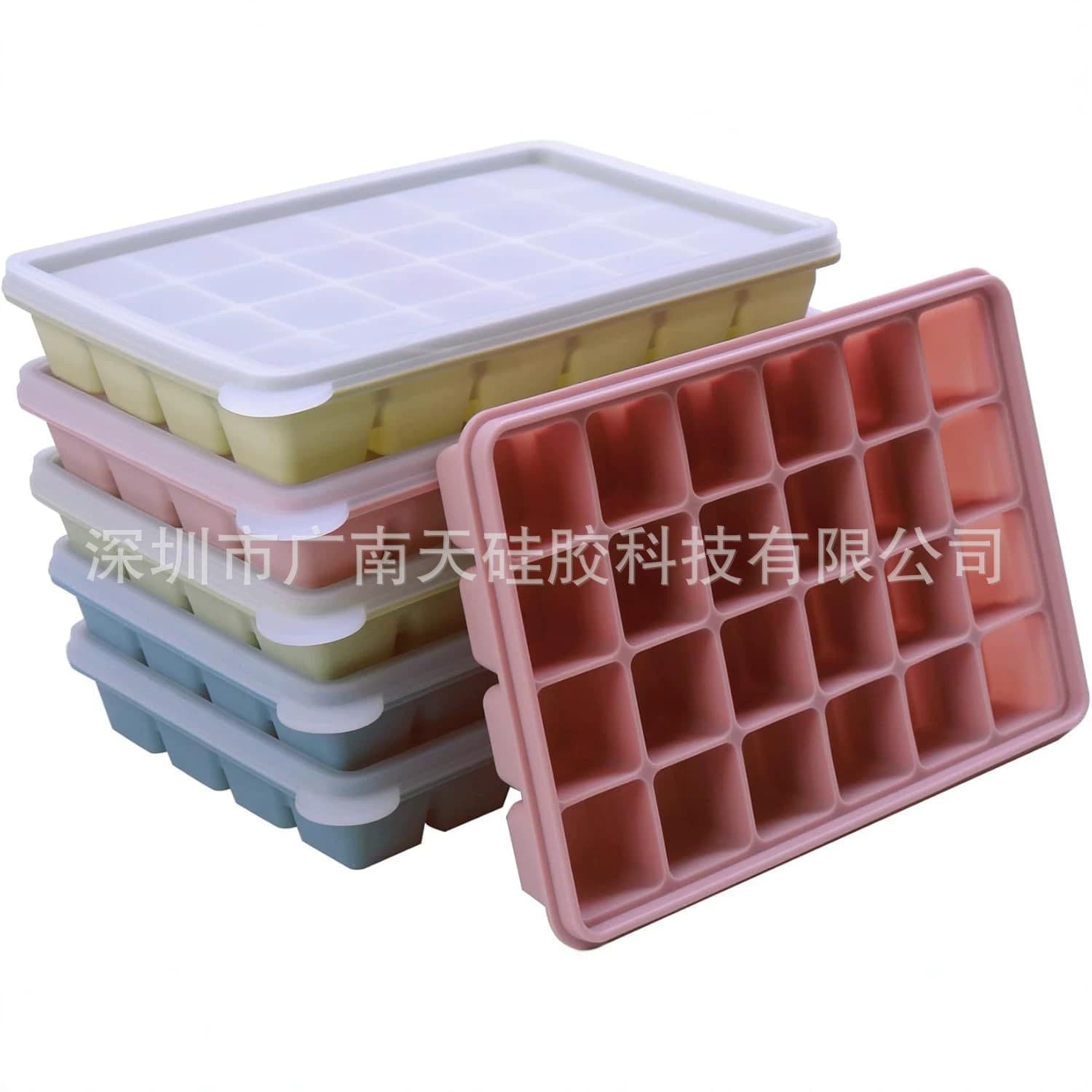 In Stock Silicone Ice Cube Tray 15-Cell 24-Cell with Lid Ice Mold for Home Use Square Ice Cube Silicone Mold