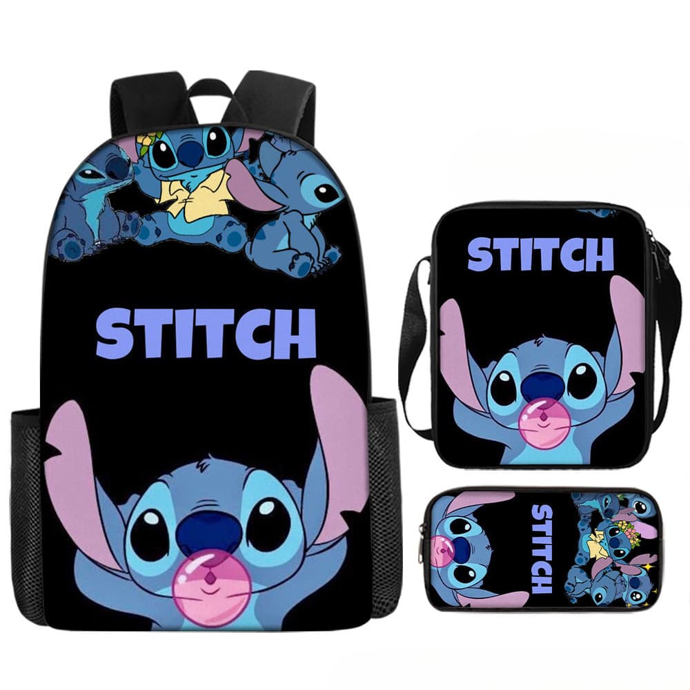 Factory Direct Supply Anime Cartoon Stitch Three-Piece Set Backpack for Primary and Secondary School Students, Including Backpack, Shoulder Bag, and Pencil Case