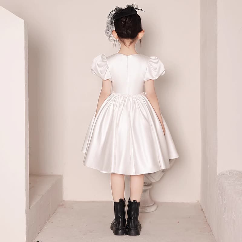 Children's Princess Dress White Satin Flower Girl Host Birthday Piano Performance Summer Girl Dress