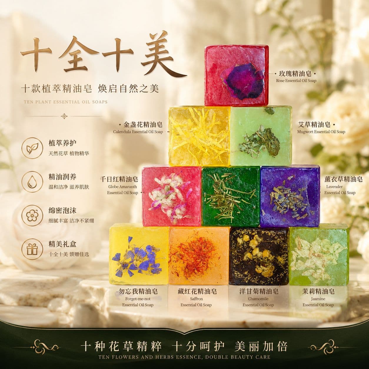 Bajie Handmade Essential Oil Soap Rose Jasmine Yunnan Fresh Flower Soap Hand Wash Face Wash Body Wash Cleaning Soap Manufacturer Direct Supply