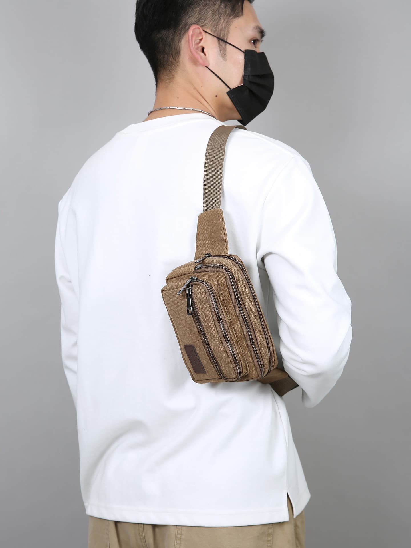 Multi-Compartment Canvas Waist Bag for Men, Durable Large-Capacity Phone Crossbody Bag for Construction Work, Outdoor Chest Pack