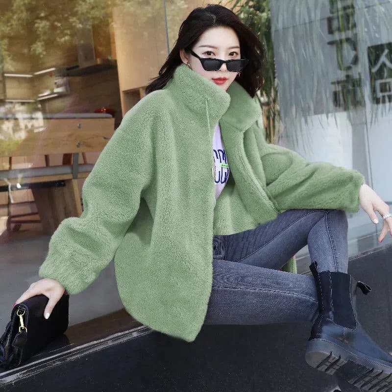 Thickened Fleece Women's Jacket Double-sided Velvet Warm High Collar Sweatshirt Open Cardigan Zipper Fleece Women's Outerwear
