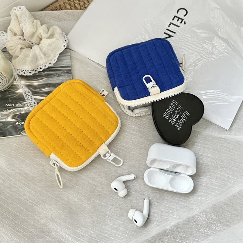 Cross-border Source Korean Style Ins Quilted Earphone Bag Mini Key Bag Hanging Bag Coin Purse Bluetooth Earphone Storage Bag