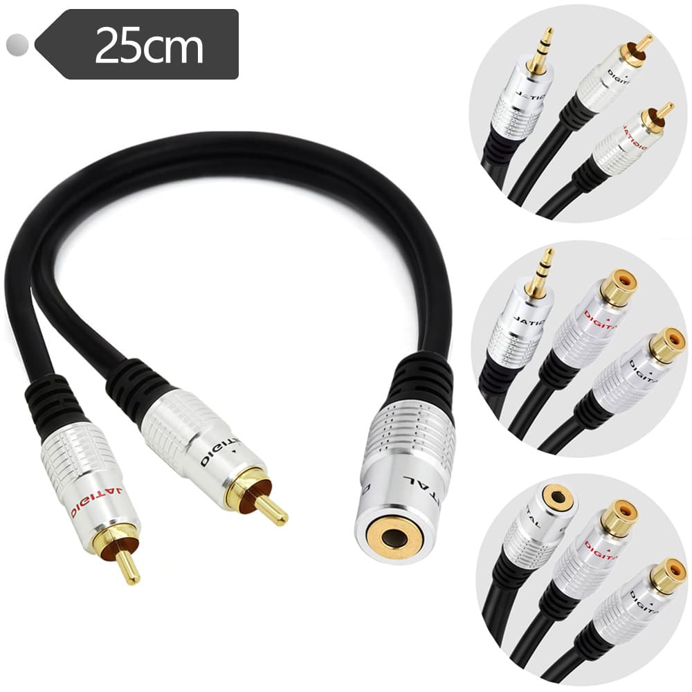 Gold-plated computer adapter chassis audio cable Lotus cable, DC3.5mm to 2*RCA Lotus Cable aluminum shell OFC
