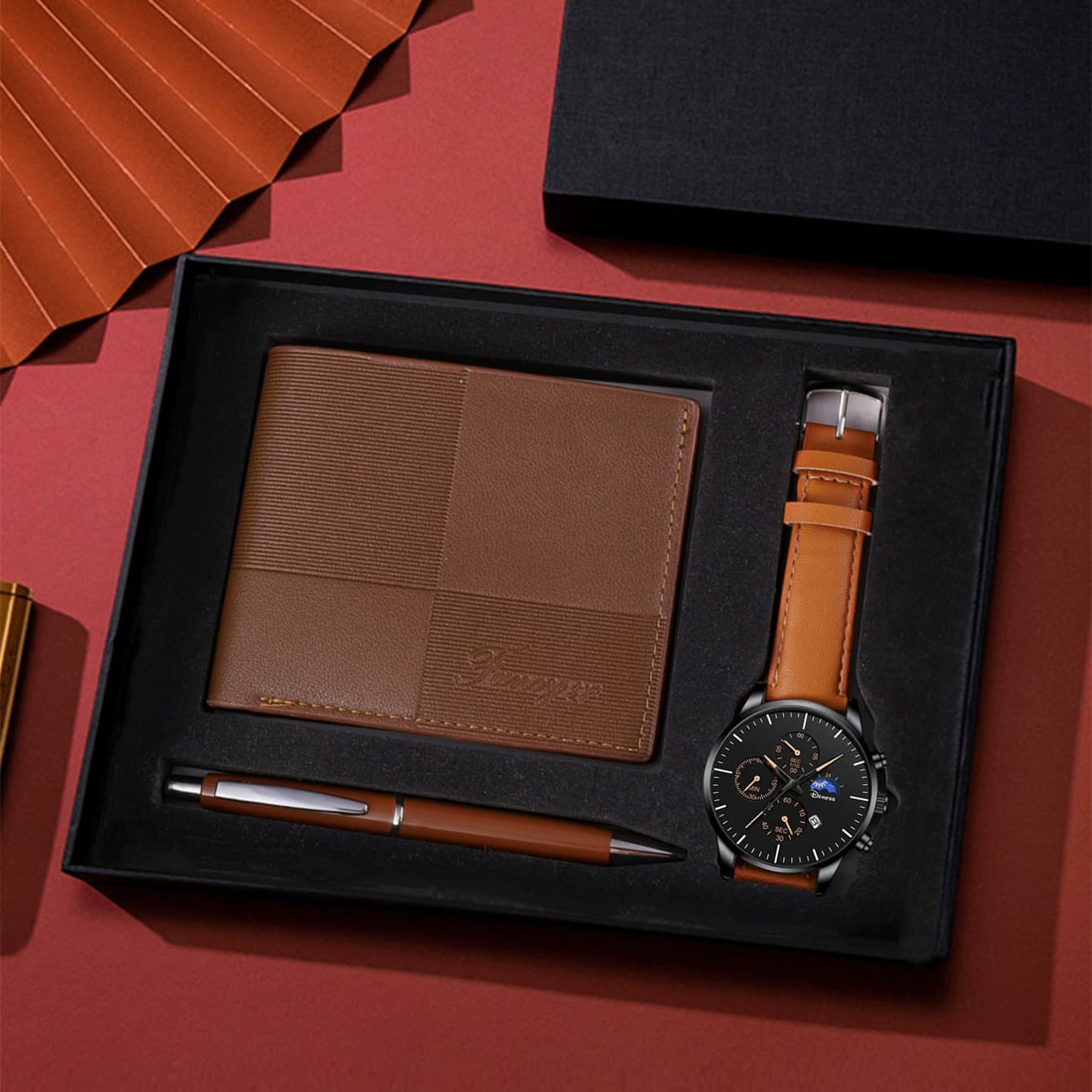 Cross-border Gift Three-Piece Set Fashion Quartz Watch Wallet Pen Business Gift Box Practical Men's Watch Father's Day Valentine's Day