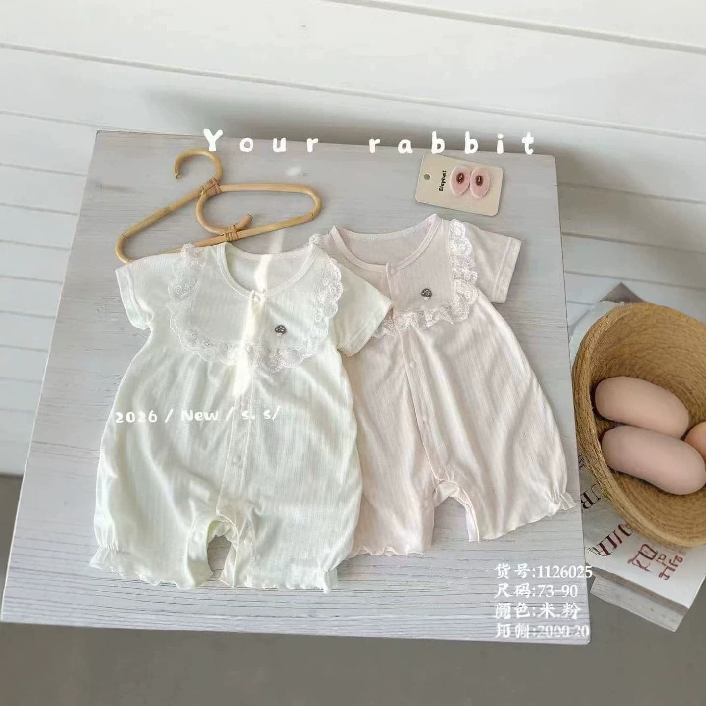 Yue'er Rabbit Summer Baby Romper, Baby Boys and Girls Bodysuit, Closed Crotch Onesie, Short Sleeve Romper Cute