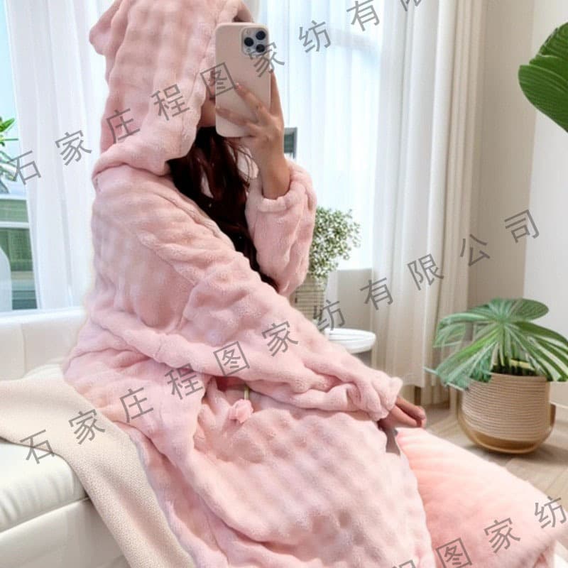 2026 Puffy Bathrobe, Absorbent Bath Wrap, Hooded, Thickened, Mid-Length, Wearable or Wrap Style, Student Bath Towel, Home Loungewear