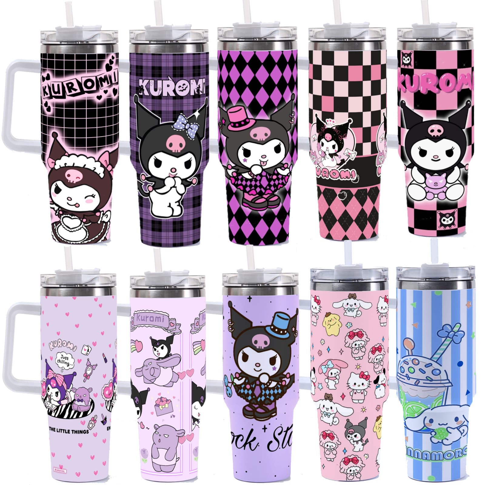 Cross-border Amazon Sanrio Series 40oz Car Cup Insulated Tumbler Ice Master Cup with Handle and Straw Logo Print