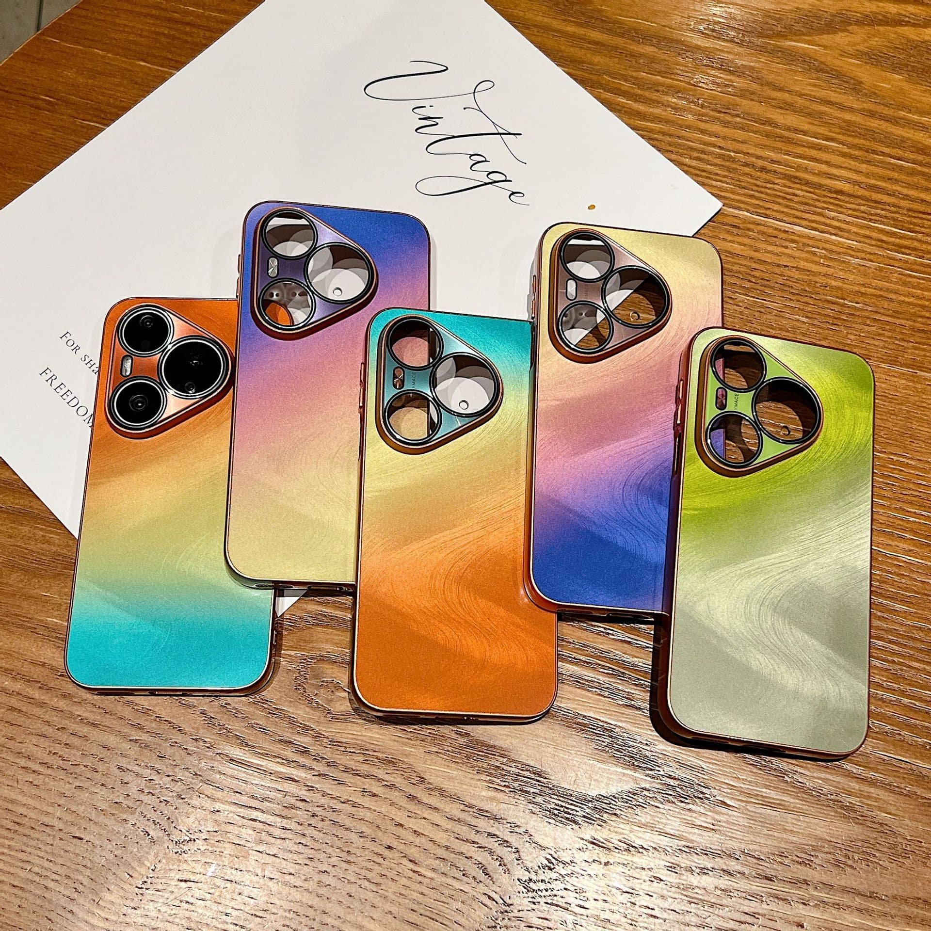 For Huawei Pura 90 Pro Gradient Gold Thread Phone Case, Mate 80 Pro Frosted Full-Coverage Lens Film Case
