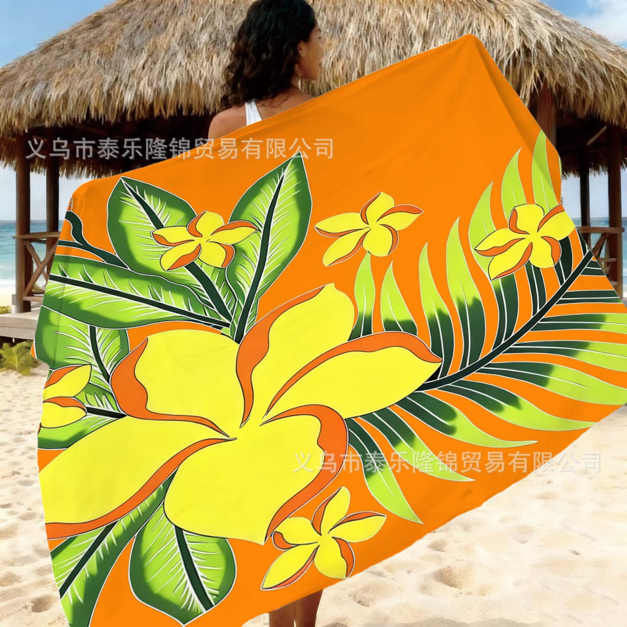 Hawaiian Island Fiji Sulu Hand-painted Floral Pattern Rayon Beach Lavalava Wrap Skirt