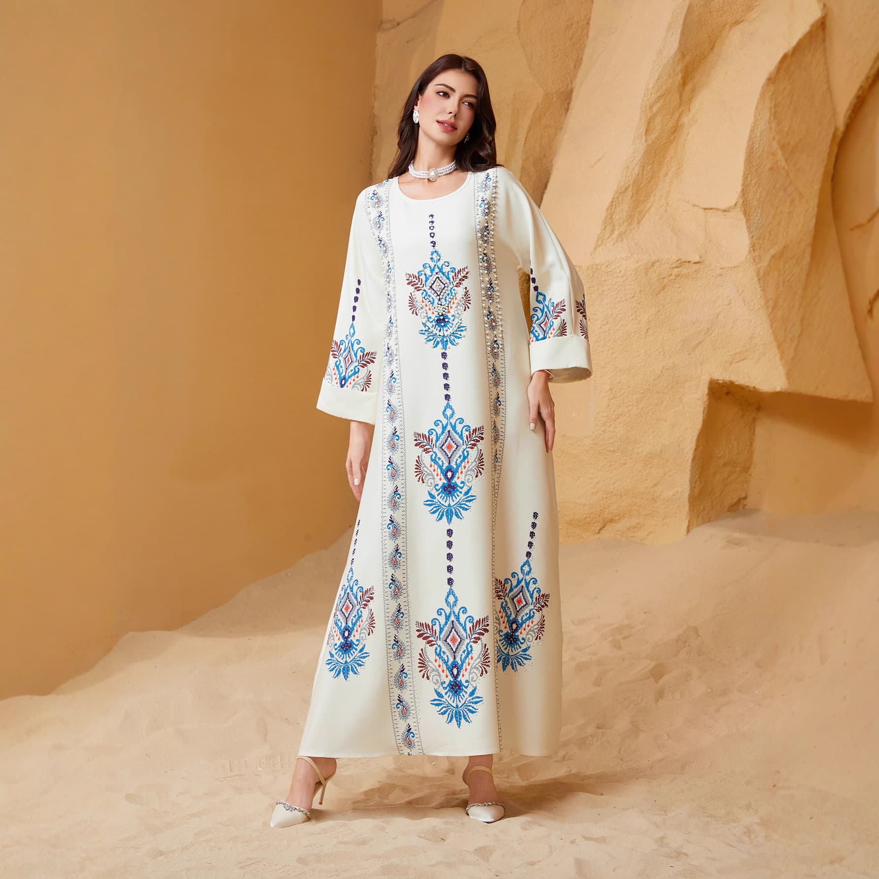 ZD040 Foreign Trade Women's Printed Robe Dress Abaya Amazon Ethnic Style
