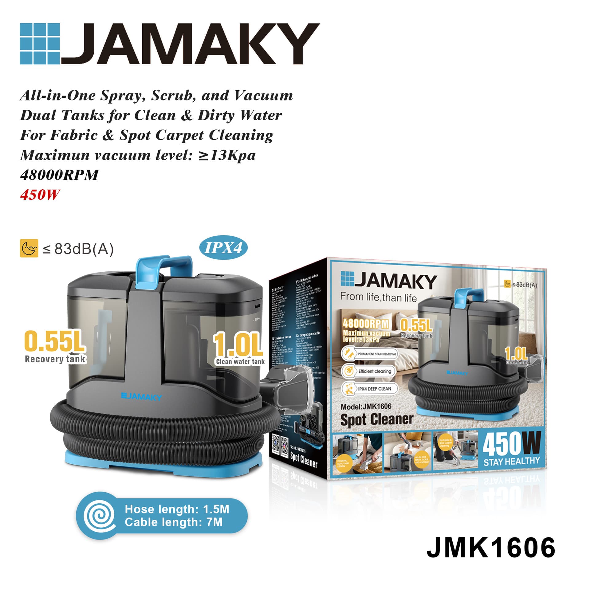 JAMAKY Fabric Cleaning Machine for Sofas, Multi-functional All-in-One for Mattresses, Curtains, and Carpets