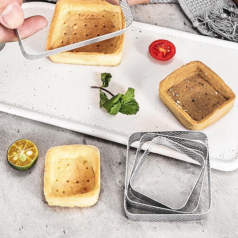 Stainless Steel Square Tower Ring with Holes, French Fruit Mousse Tart Ring, Rice Cake Ring, Baking Cheese Mold