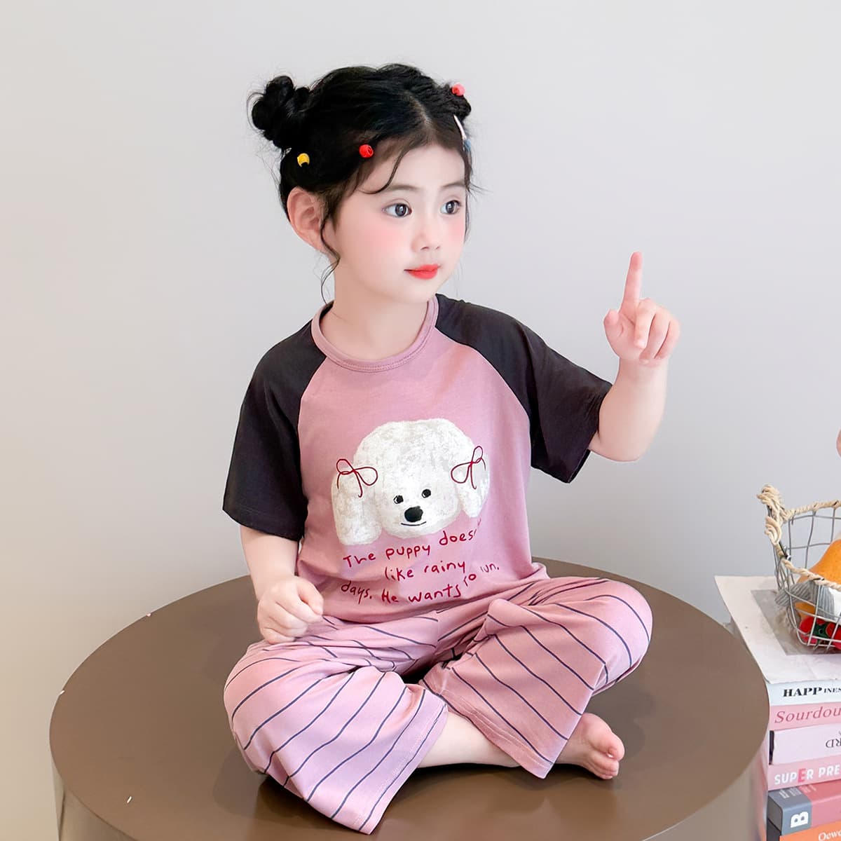Girls' Modal Pajama Set, Kids Clothing, Summer New Short-Sleeved Pajamas, Baby Girl's Air-Conditioned Homewear Set
