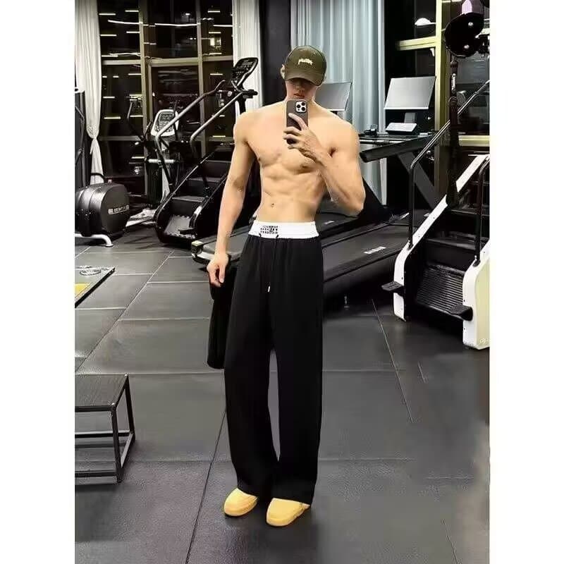 American fitness pants for men and women in spring and summer new style drapey straight embroidered sports and leisure machete sweatpants