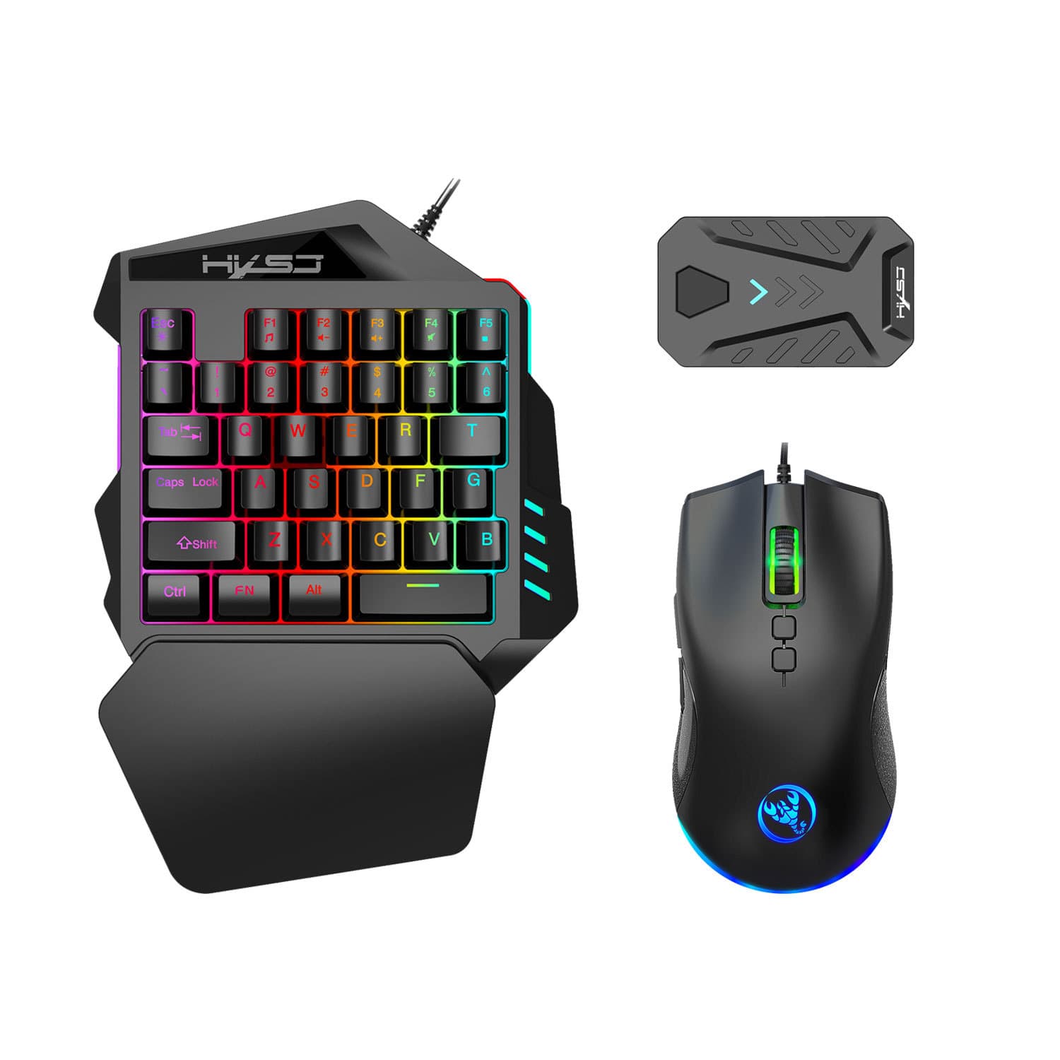 Zhuo Version Wired Throne One-Handed Keyboard Mouse Set with Game Converter for PUBG Pressure Gun, Manufacturer Direct Wholesale