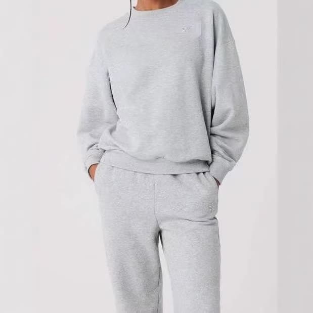 AIO Classic Solid Color Crewneck Sweatshirt, Plus Size Loose Casual Versatile Sports Top, Long Sleeve Loose Fit for Cross-Border