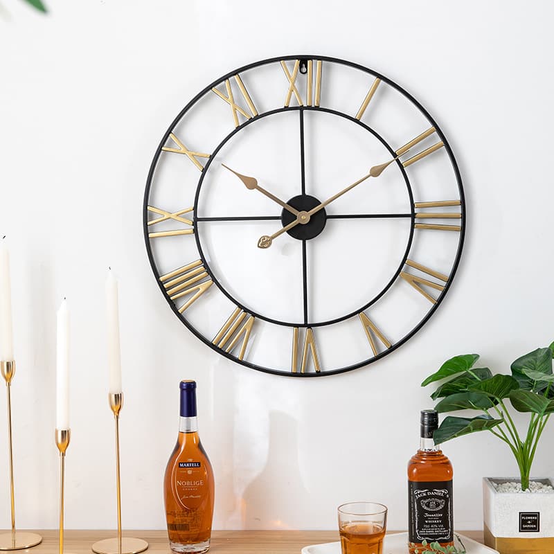 Vintage Metal Roman Numeral Wall Clock, Silent Decorative Clock for Living Room, Study, and Hallway, Creative Iron Art Design