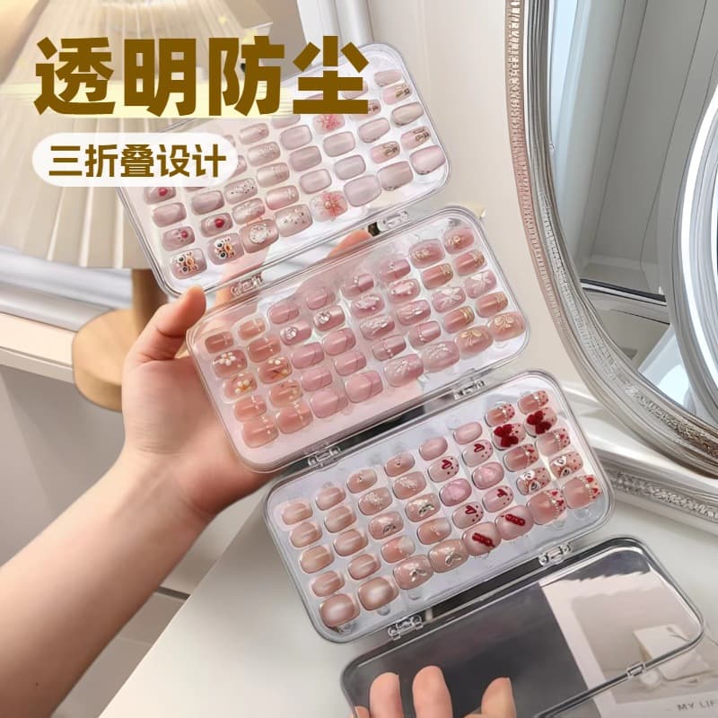 Cross-border New Arrival Wearable Nail Tip Organizer Display Case Triple-Fold Manicure Storage Box Transparent Dustproof Jewelry Organizer