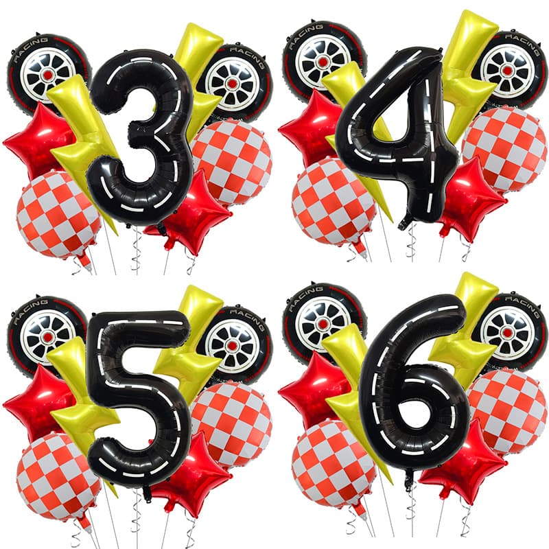 Racing tire lightning aluminum film balloon set First-year theme birthday party plaid balloon set