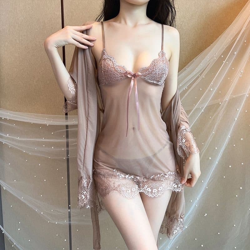 Pure Desire Floral Lace See-through Mesh Seductive Spicy Strapless Bralette And Briefs Set Ultra-thin Polyester Fabric