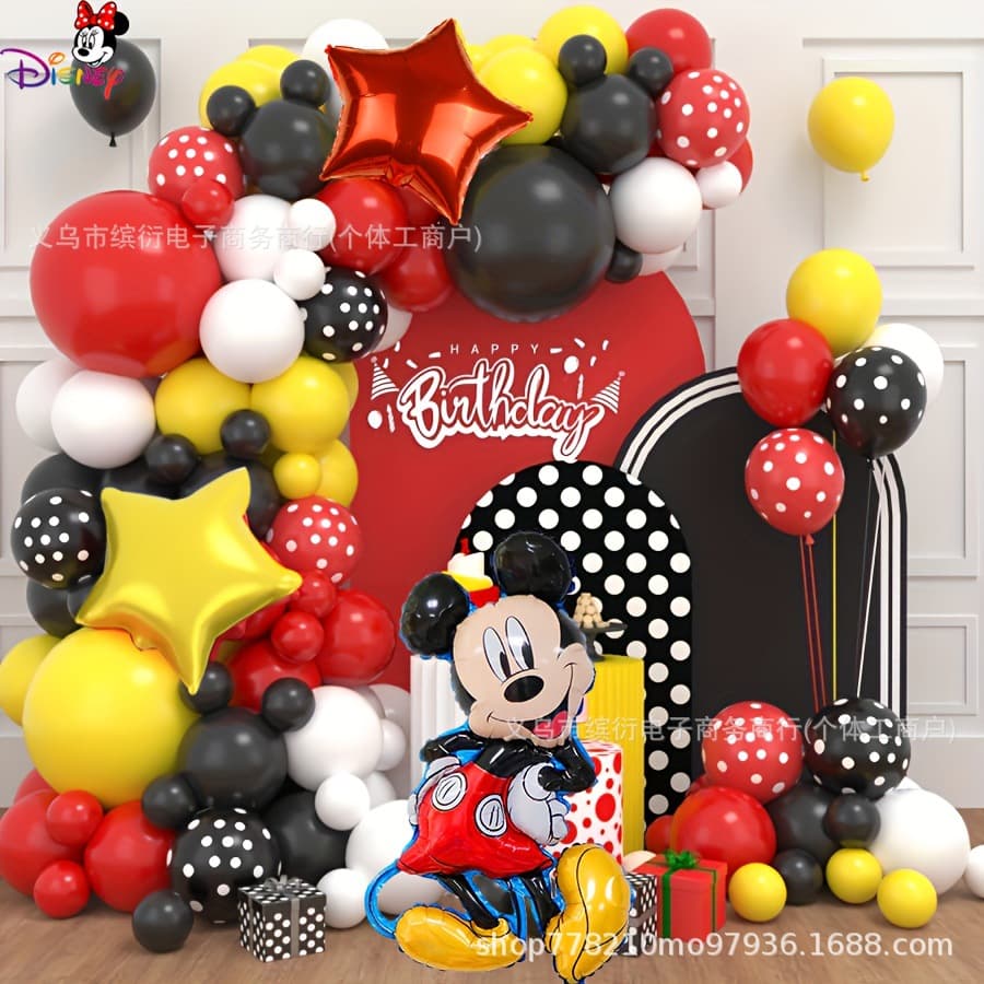 Cross-border Mickey Minnie Mickey Mouse red yellow black pink bow balloon chain arch birthday latex balloon set