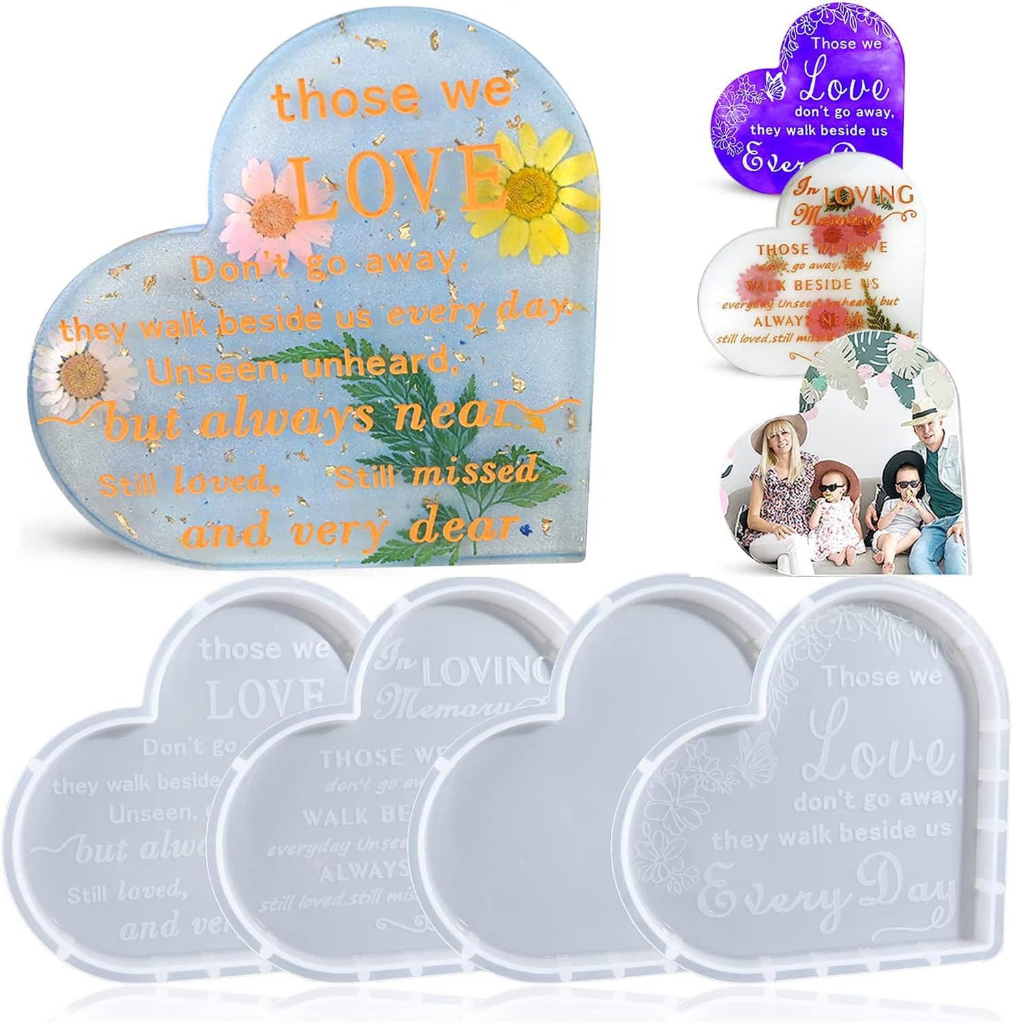 4-Piece Set of Heart-Shaped Logo Resin Molds Silicone Molds Resin Heart-Shaped Commemorative Molds Logo Congratulations Grief Sign
