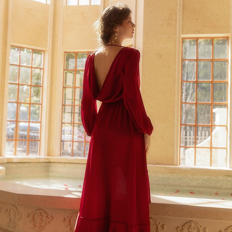 Bride's morning robe, lady's halter-neck nightgown, wedding makeup, bridesmaids' wedding kimono, satin long bathrobe.