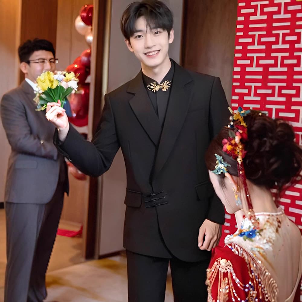 New Chinese style Chinese tunic suit, stand collar, engagement groom suit, men's wedding, wedding sense, national style suit jacket
