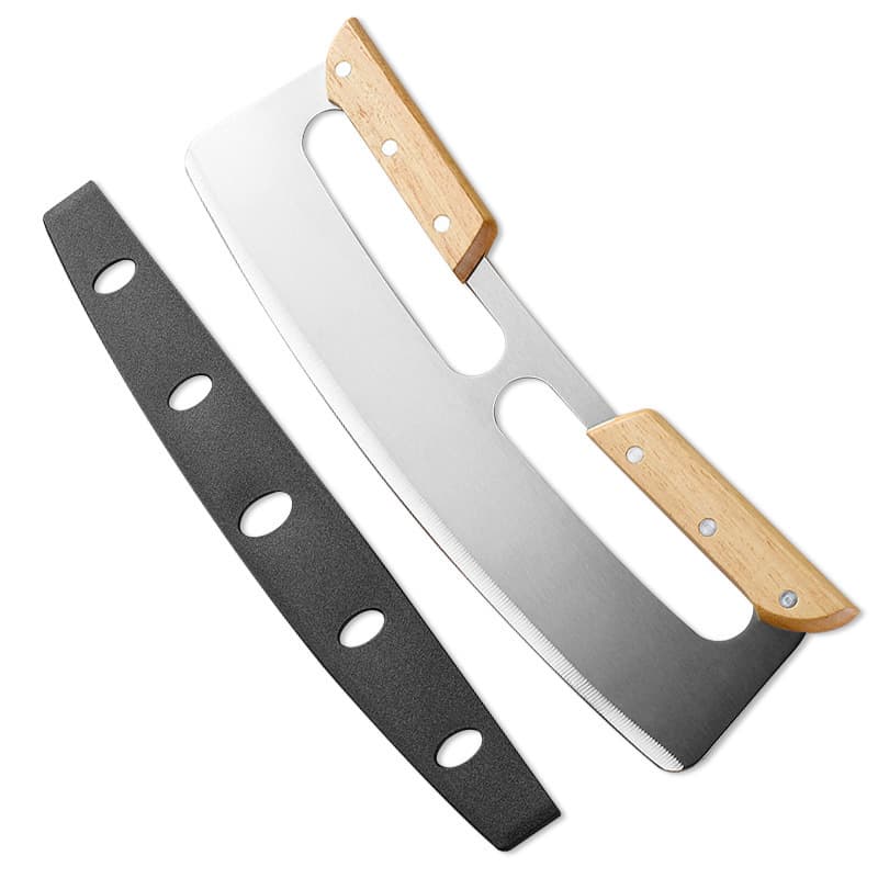 Pizza Cutter Wooden Handle Curved Blade Stainless Steel Pizza Cutter Half-Moon Dough Cutter Baking Tool Pizza Cutter
