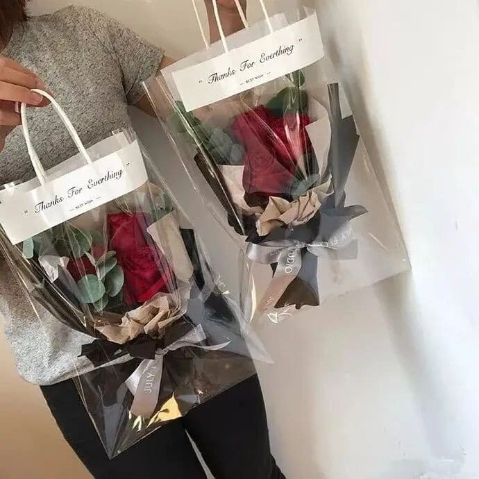 Teacher's Day Ins Popular Flower Transparent Handbag Simple Rose Gift Handbag Opp Bouquet Packaging Bag