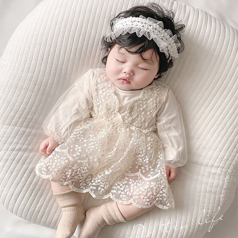 Baby Spring/Autumn Romper Dress, Lace Princess Harsuit, 100 Days Birthday Party Gown