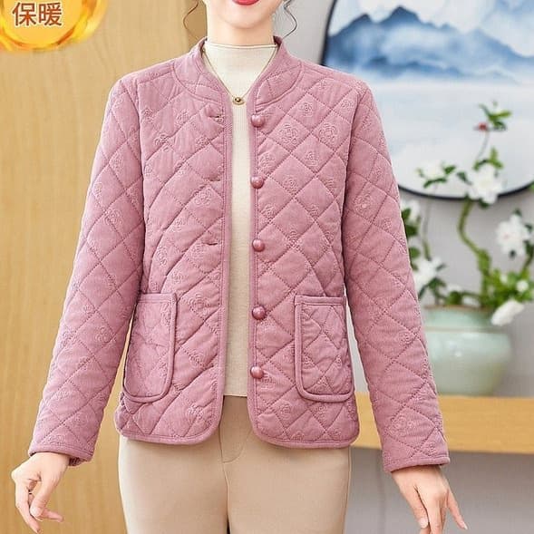 Winter Cotton Jacket Fleece-Lined Thick Plus Size Middle-Aged Mom Casual Fashion Versatile Stand Collar Outerwear