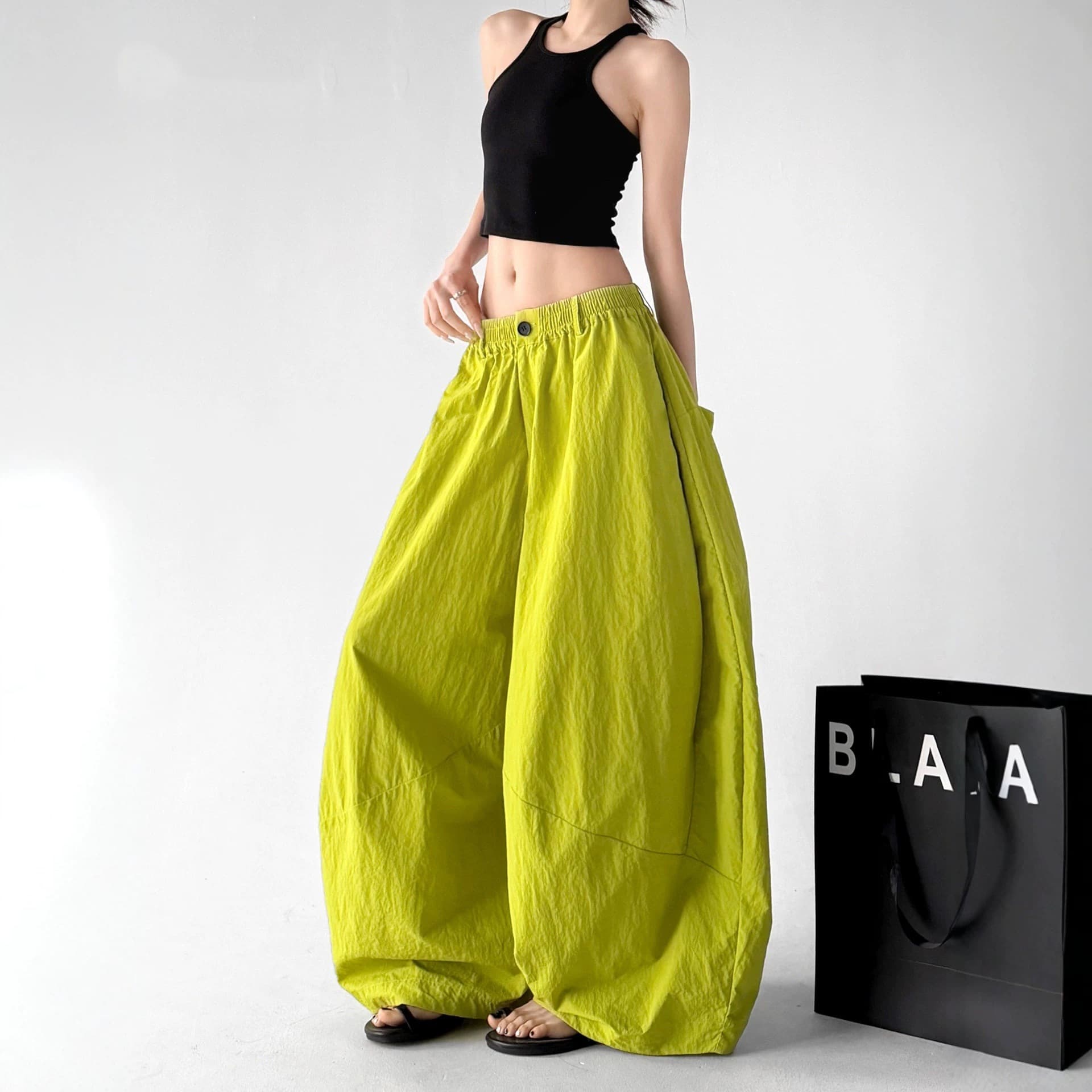 Ice Silk Original Design Wide Leg Pants for Men and Women, New Summer Style, Elastic High Waist, Curved Cut, Sun Protection, Loose Casual Trousers