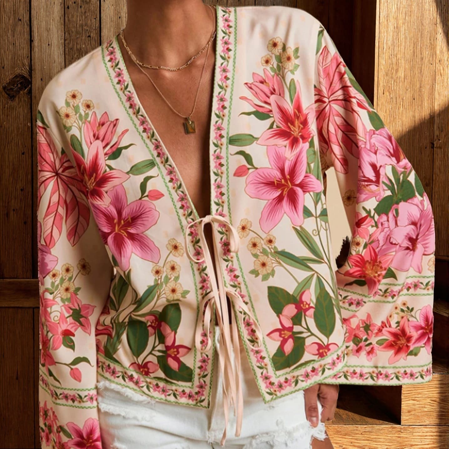 2026 Fall New Arrival Printed Floral Fashion Cardigan Jacket for Women Vacation Style