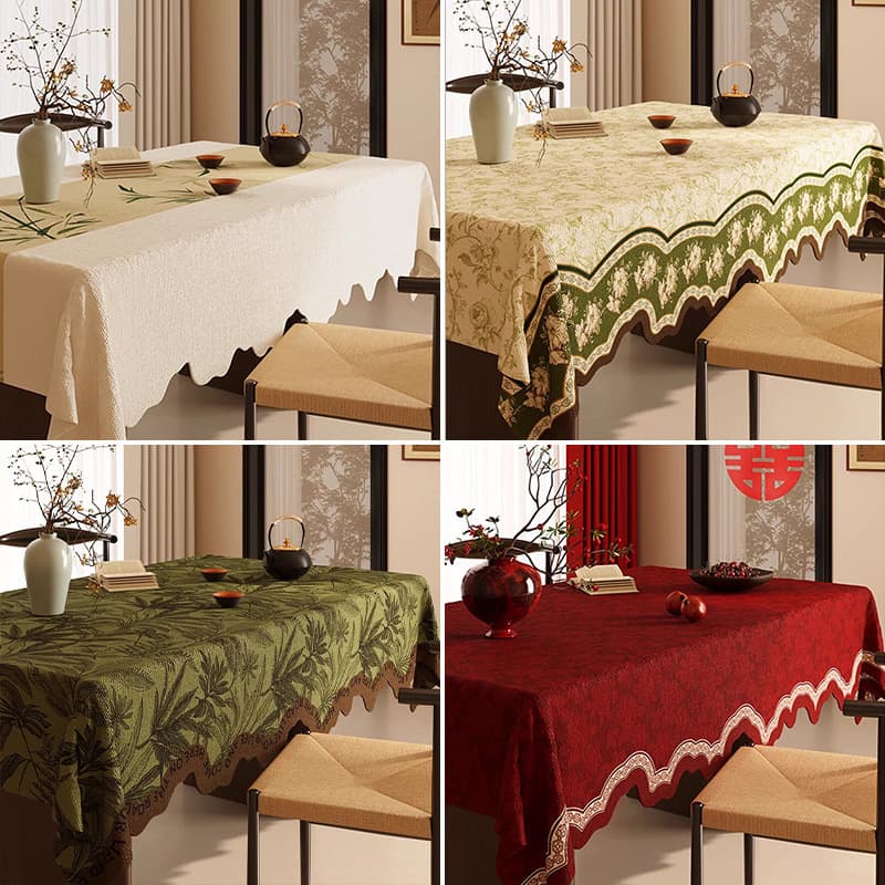 New Chinese Style Tablecloth Waterproof Oil-Proof No-Wash Fabric for Living Room Dining Room Rectangular Luxury Premium Table Cover
