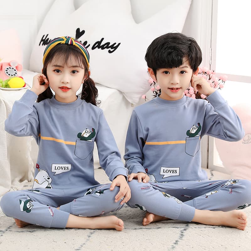 2021 Children's Underwear Set Pure Cotton Children's Middle Collar Pajamas Cotton Boys High Collar Girls Autumn Clothes Autumn Winter Pants