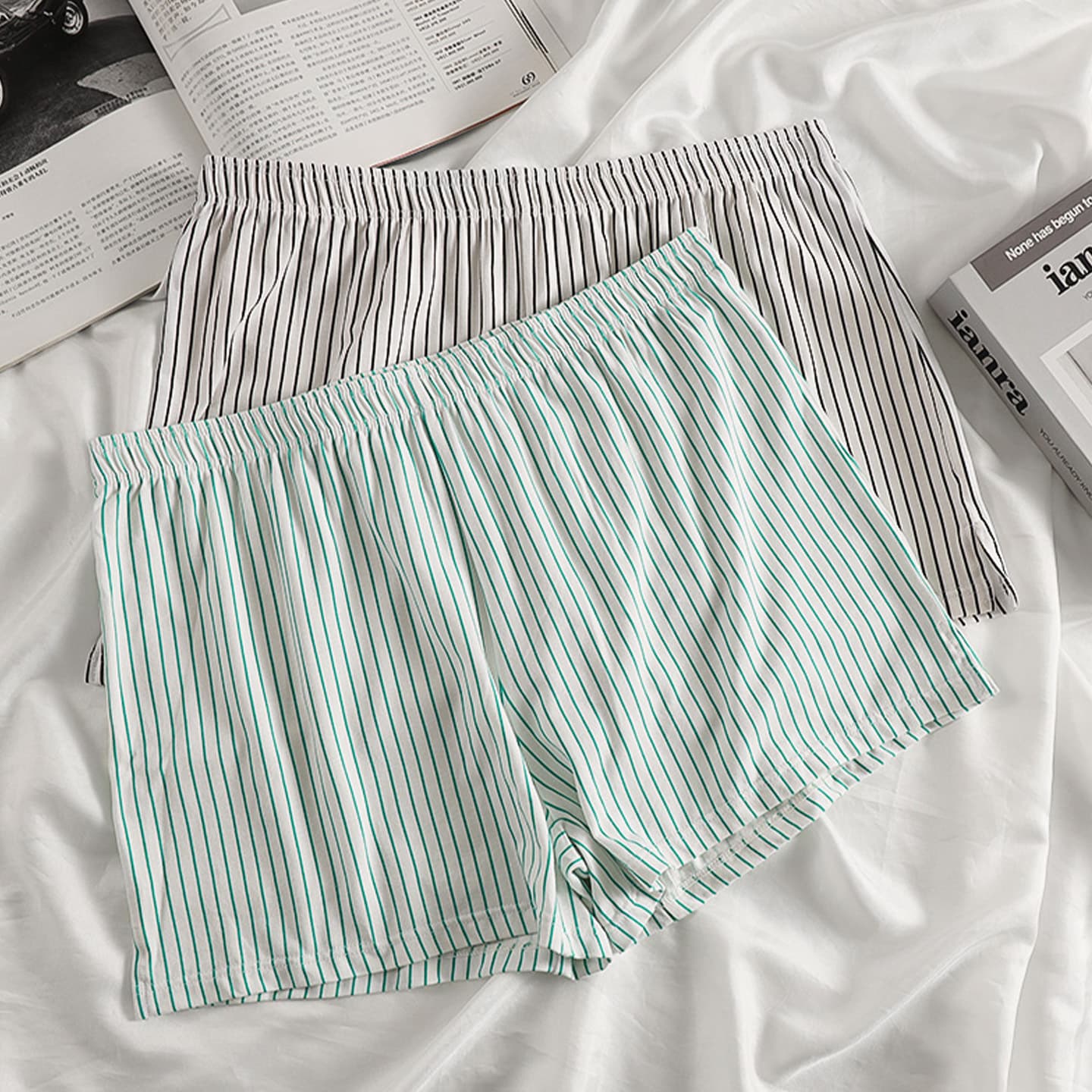 New Striped Men's Underwear Cotton Breathable Loose Boxer Briefs Men's Large Size Sports Comfortable Four-Corner Boxer Briefs