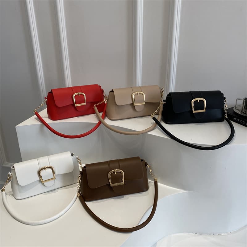 Spring New Casual Solid Color Oil Leather Retro Underarm Bag for Women, Stylish Versatile Simple Fashion Exquisite Shoulder Bag