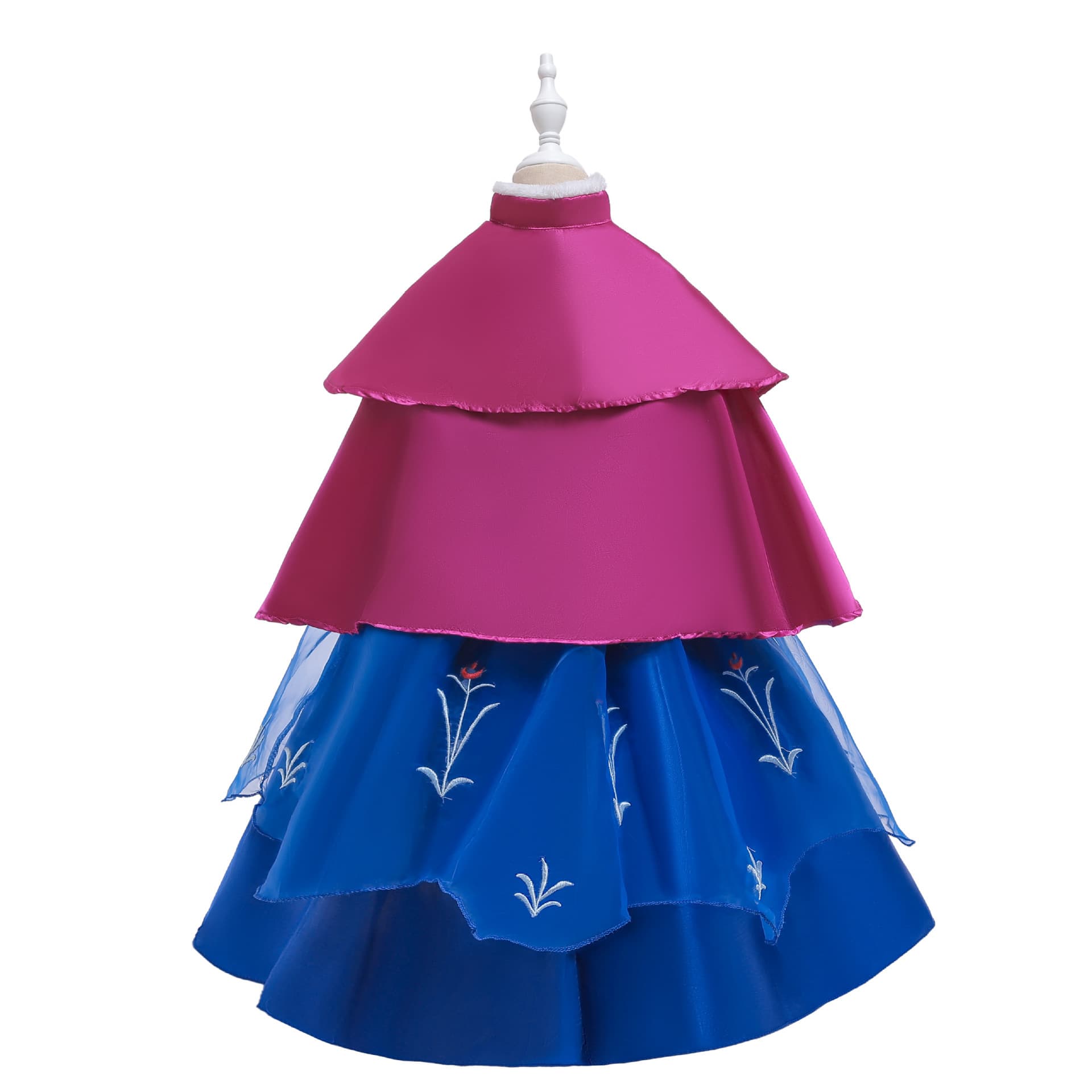 Frozen Princess Dress for Girls, Anna Long-Sleeve Faux Fur Collar Embroidered Tulle Dress for Halloween Autumn Winter