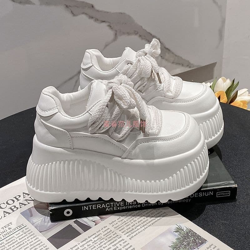 9cm Platform Leather Shoes for Women, 2025 Autumn New Release, Petite-Friendly Chunky Sole Height-Increasing Shoes, Ugly-Cute Big-Toe White Shoes