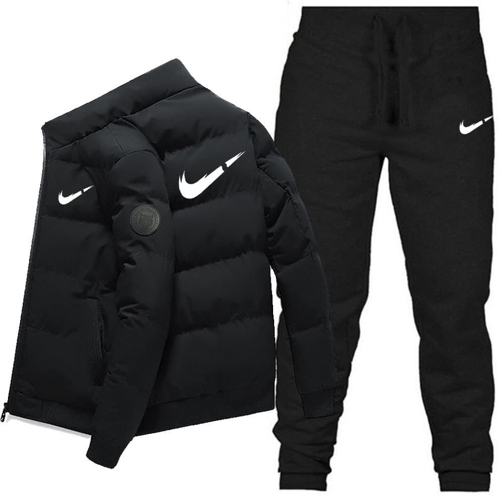 Winter Bestseller Men's Thickened Stand Collar Cotton Jacket + Long Pants Set Winter Warm Clothing