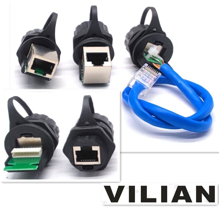 RJ45 M20 Front/Rear Mount CAT6A Straight-Through Network Cable Interface CAT5E Data Signal Waterproof Female Socket Network Connector