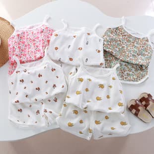 Children's Vest, Class A Cotton, Girls' Tank Top, Baby Summer Clothes, Tank Top and Shorts Two-Piece Set for Girls