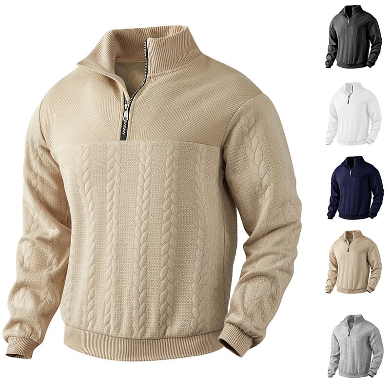Cross-border Amazon Autumn/Winter Men's Sweatshirt Jacquard 8-Character Stand Collar Pullover Loose Casual Half-Zip Top Jacket