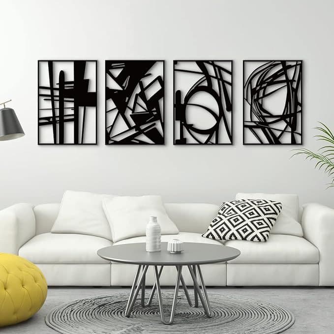 Glamativity 4-pack Black Abstract Metal Wall Art, Minimalist Single Line Art Wall Decor Wall Hanging