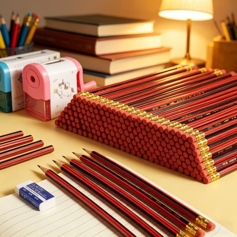 HB & 2B Pencils Red Barrel Break-Resistant Hexagonal Pencils for Elementary School Writing Exams with Eraser Tops Learning Stationery