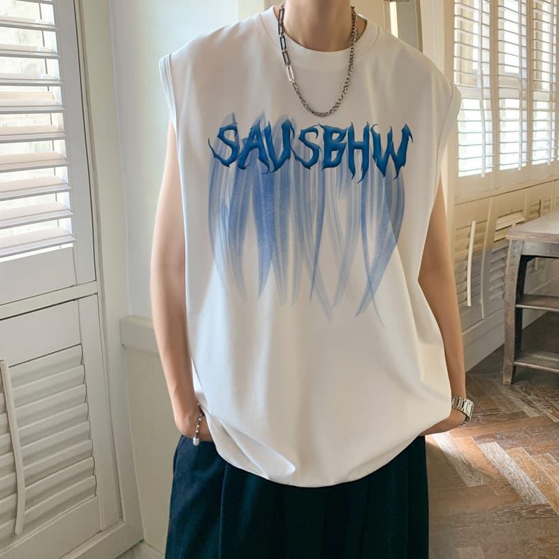 Men's Sleeveless Vest Summer 2025 New Trend Print Loose Casual Couple Style Inner Layering T-Shirt
